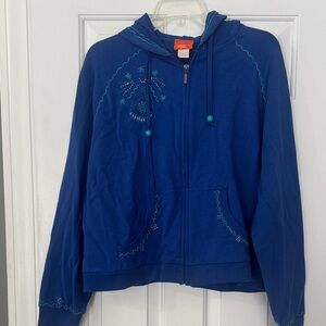 Vintage XL Hearts of Palm Blue Women's Hoodie with Embroidery Royal Hoodie Zip